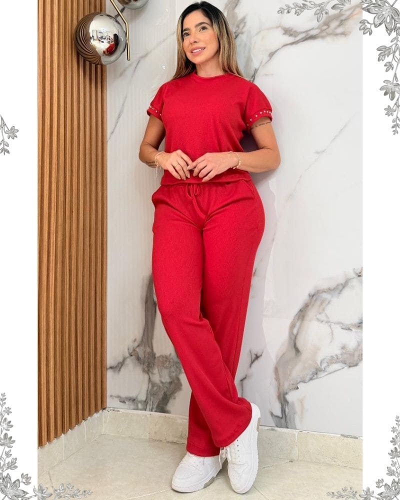 Conjunto blusa perlas