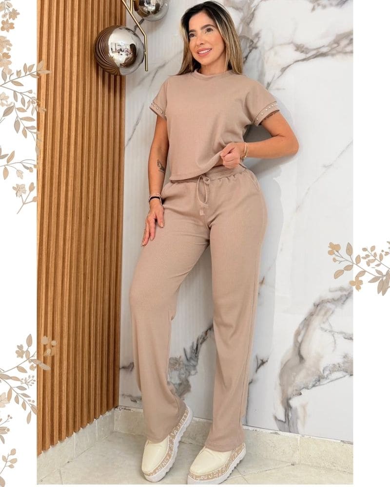 Conjunto blusa perlas